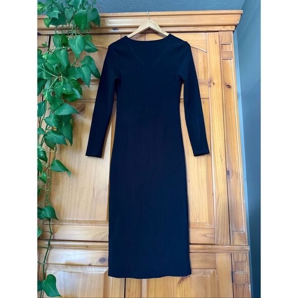 Zara Ottoman Knit Dress V Neck Ruched Front SZ XL - Picture 7 of 14